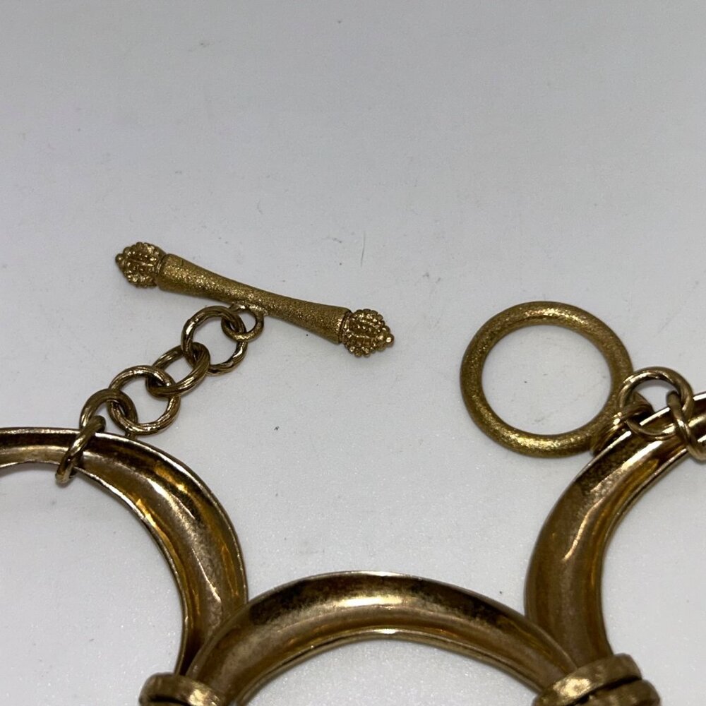 Rivka Friedman Brushed Gold-tone Oval Link Bracelet Clad Textured Statement - Picture 12 of 14